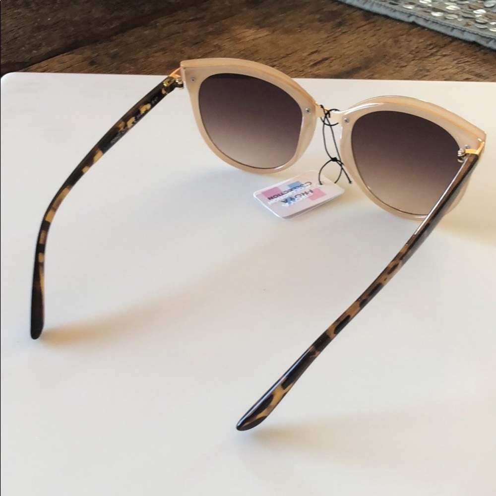 Cream Round trendy fashion sunglasses - Picture 5 of 8